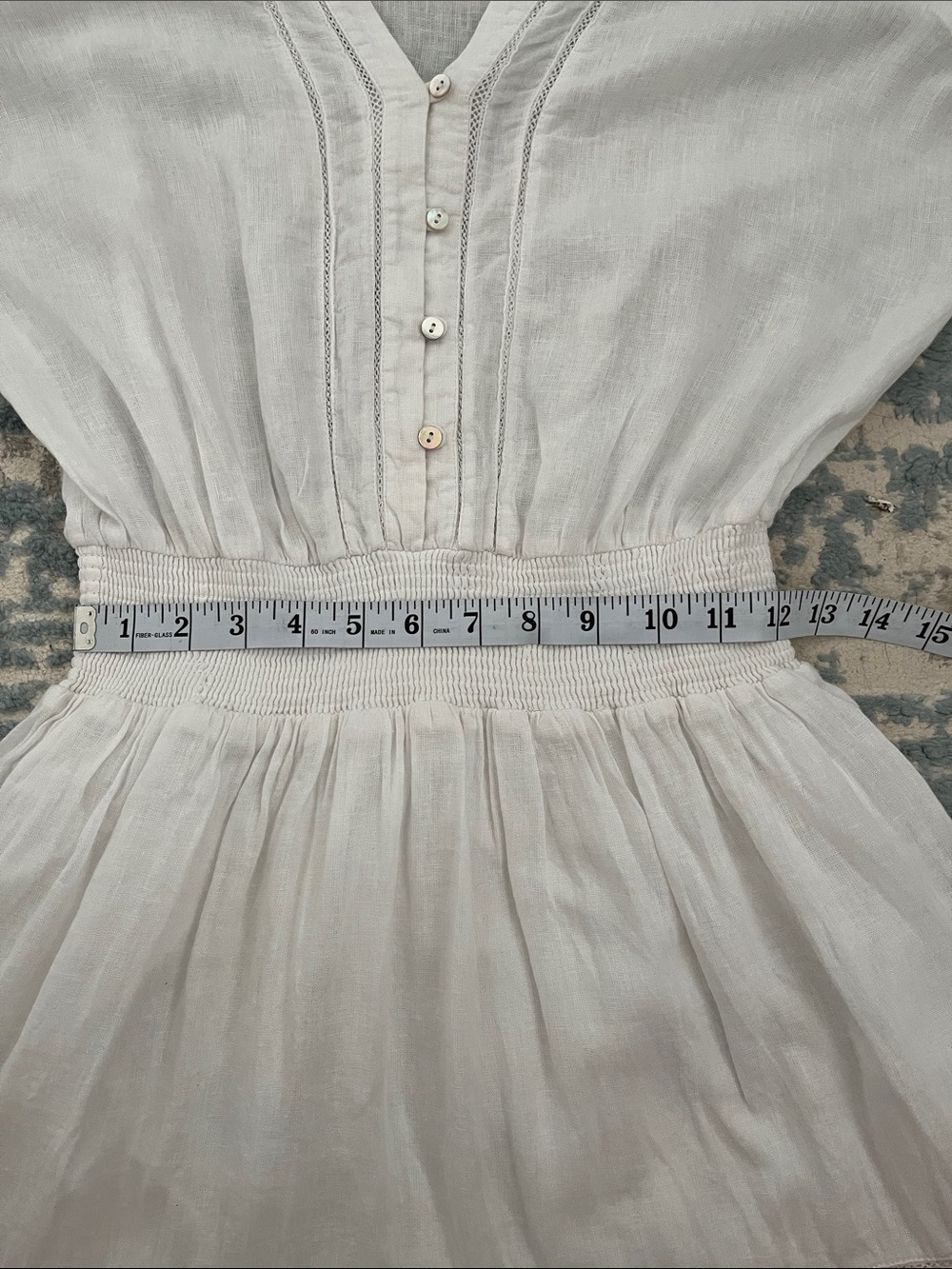 Rails Jasmine White Linen Blend Smocked Waist Mini Dress S - Picture 8 of 9
